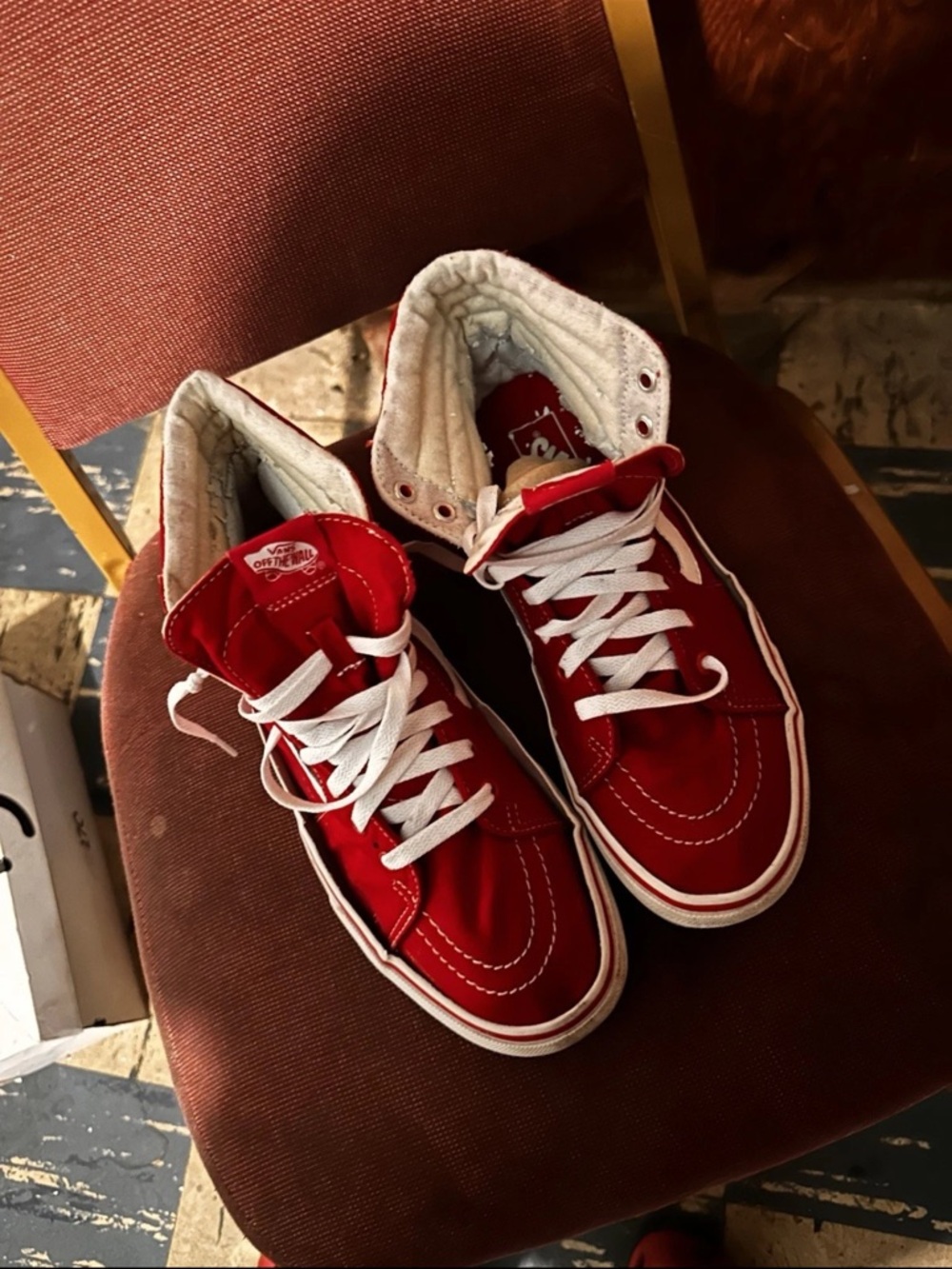 Vans Red and White High-Top Sneakers